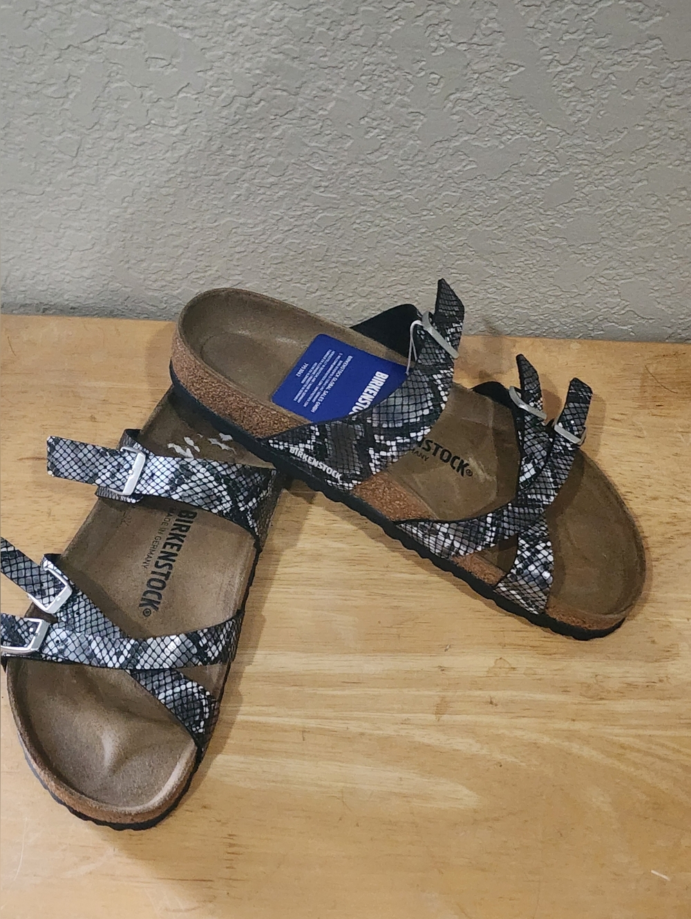 Birkenstock Snake-Print Multi-Strap Sandals in Black and White
